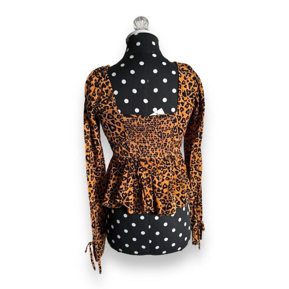 Urban Outfitters Womens Blouse Sz M Ava‎ Smocked Heart Leopard Print NEW - Picture 7 of 11
